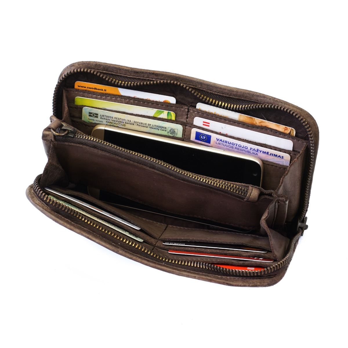 Rankų darbo pintos odos didelė piniginė