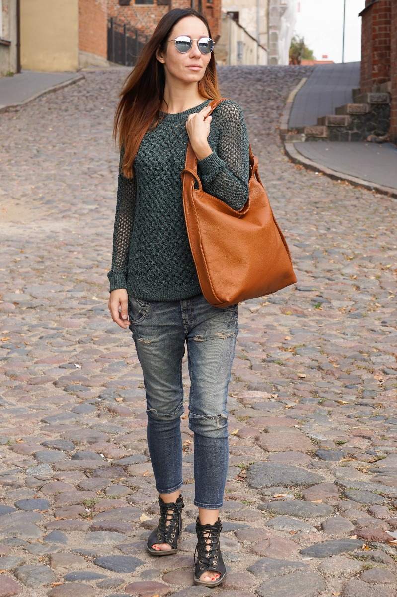 Odinė itališka rankinė - kuprinė