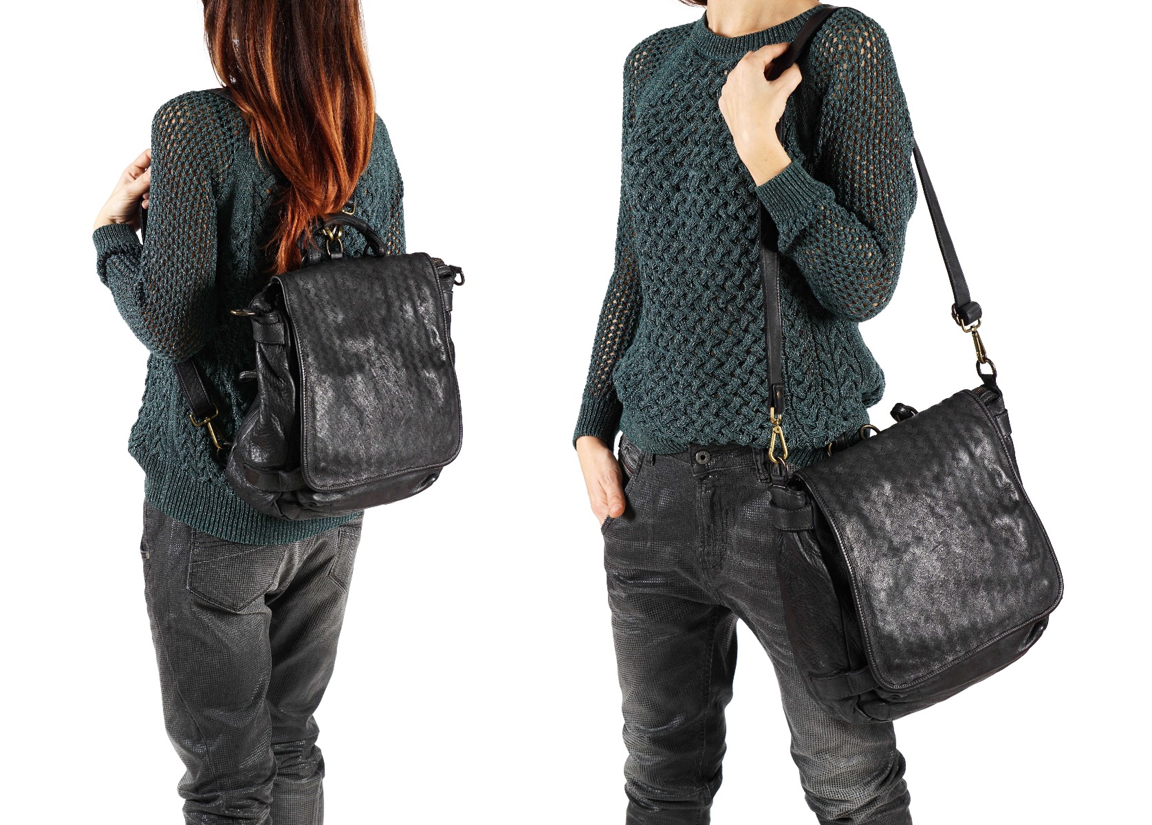 Juoda Itališka odinė kuprinė - transformeris