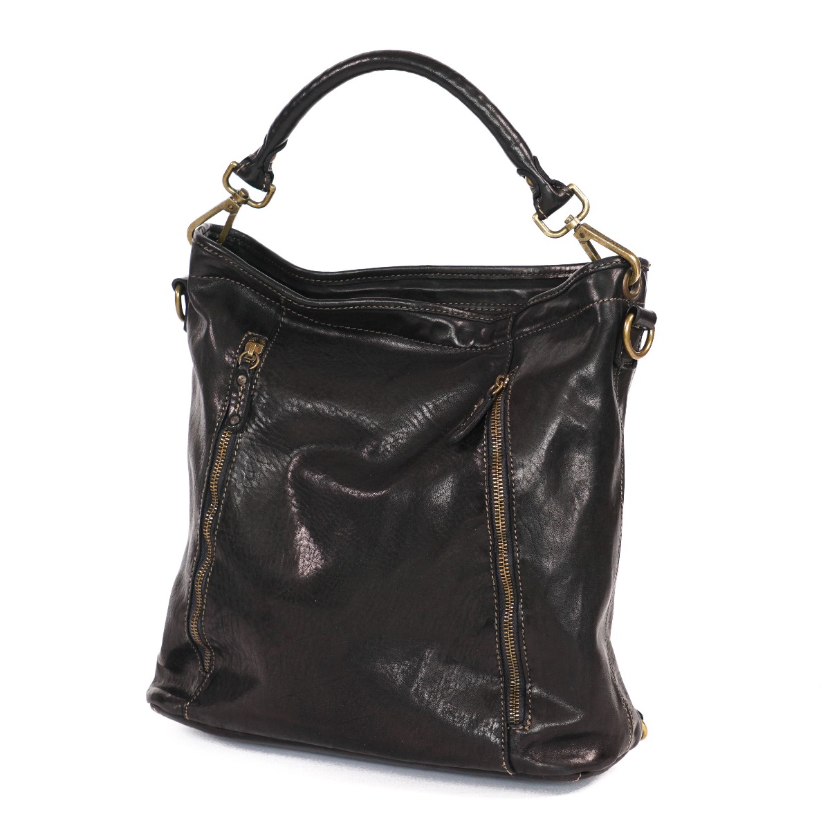 Juoda solidi natūralios odos rankinė - kuprinė