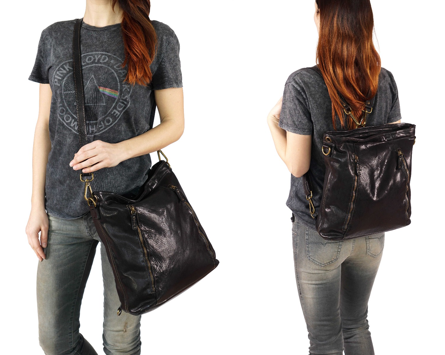 Juoda solidi natūralios odos rankinė - kuprinė