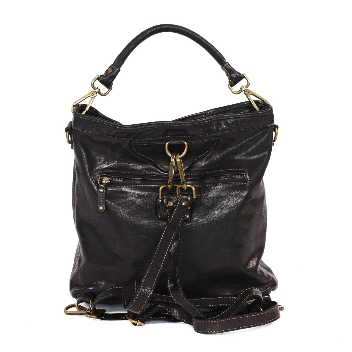 Juoda solidi natūralios odos rankinė - kuprinė