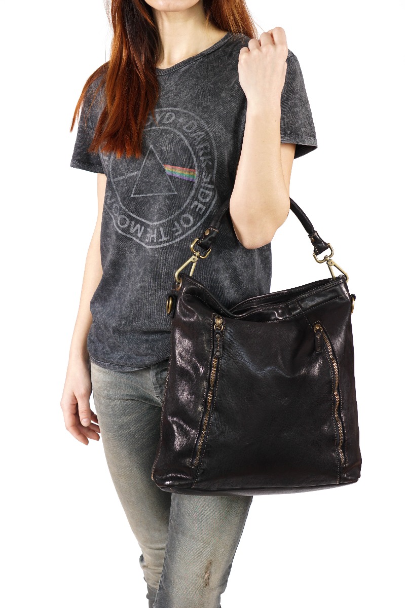 Juoda solidi natūralios odos rankinė - kuprinė