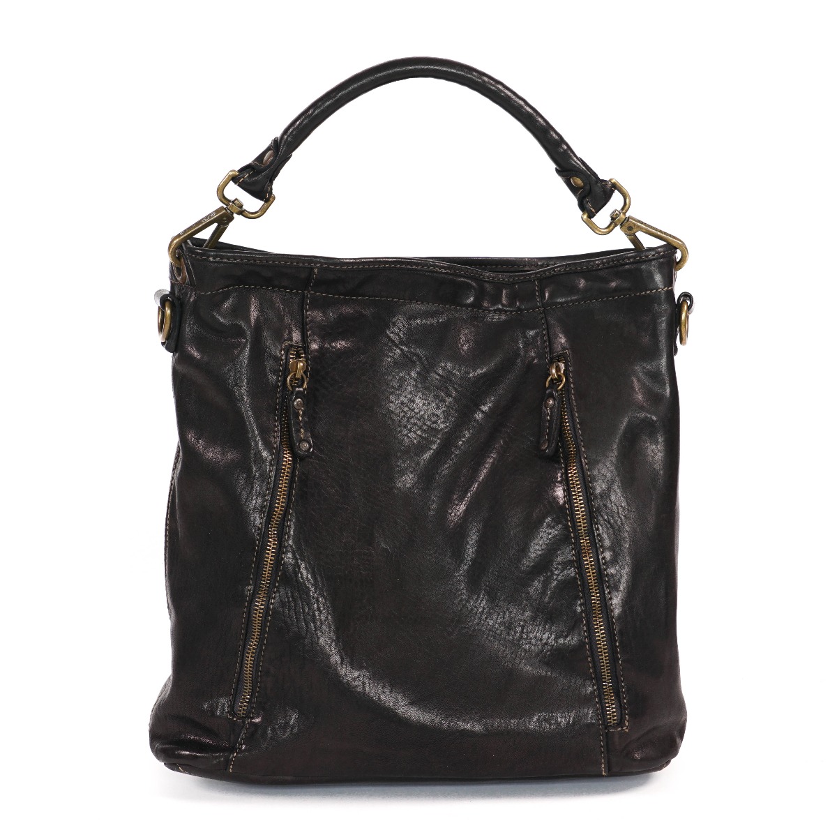 Juoda solidi natūralios odos rankinė - kuprinė