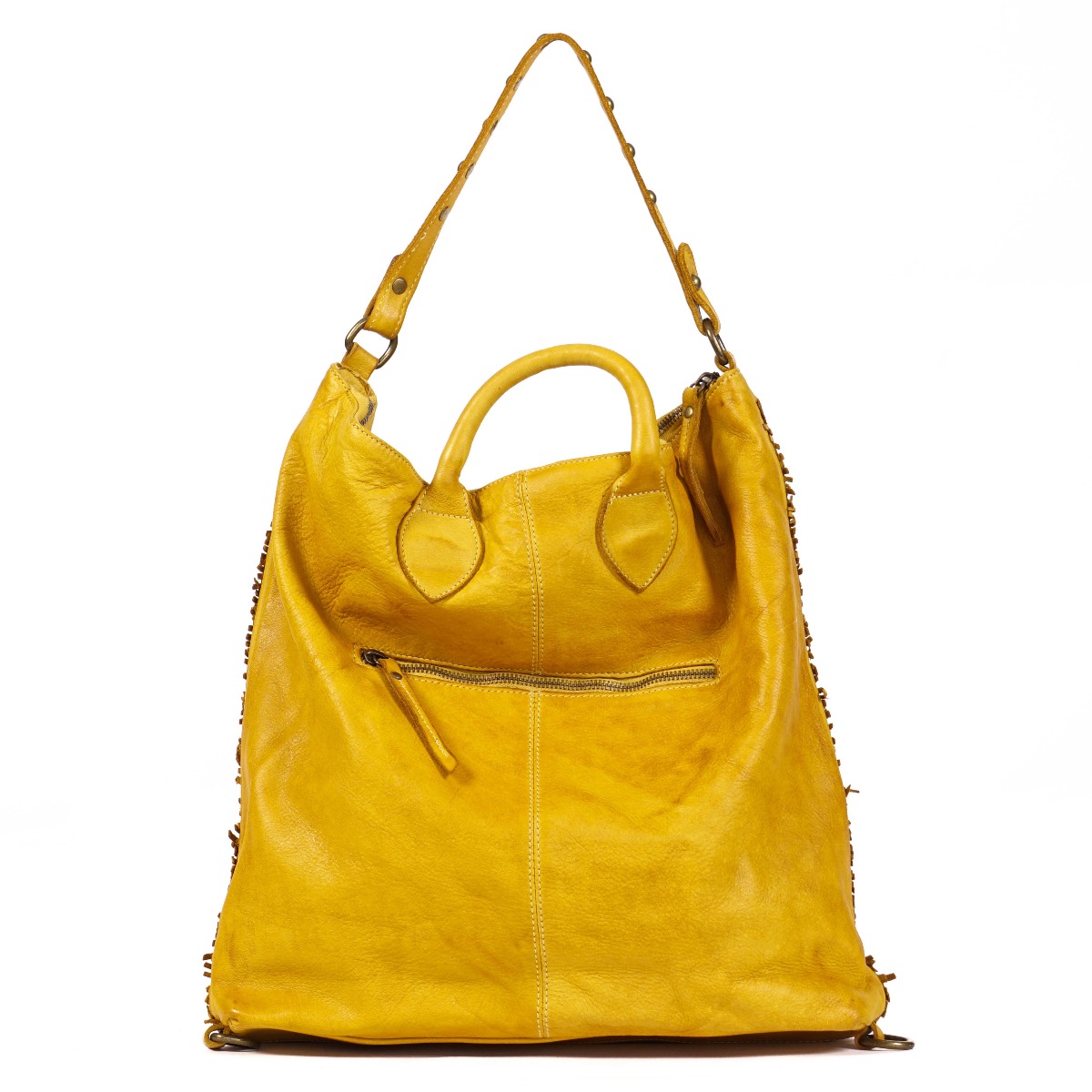 Natūralios odos moteriška kuprinė ir rankinė geltonos spalvos