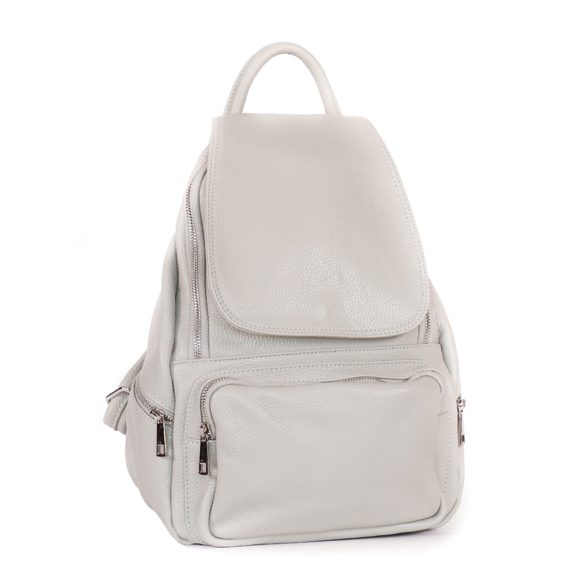 Šviesios pastelinės pilkos spalvos odinė kuprinė