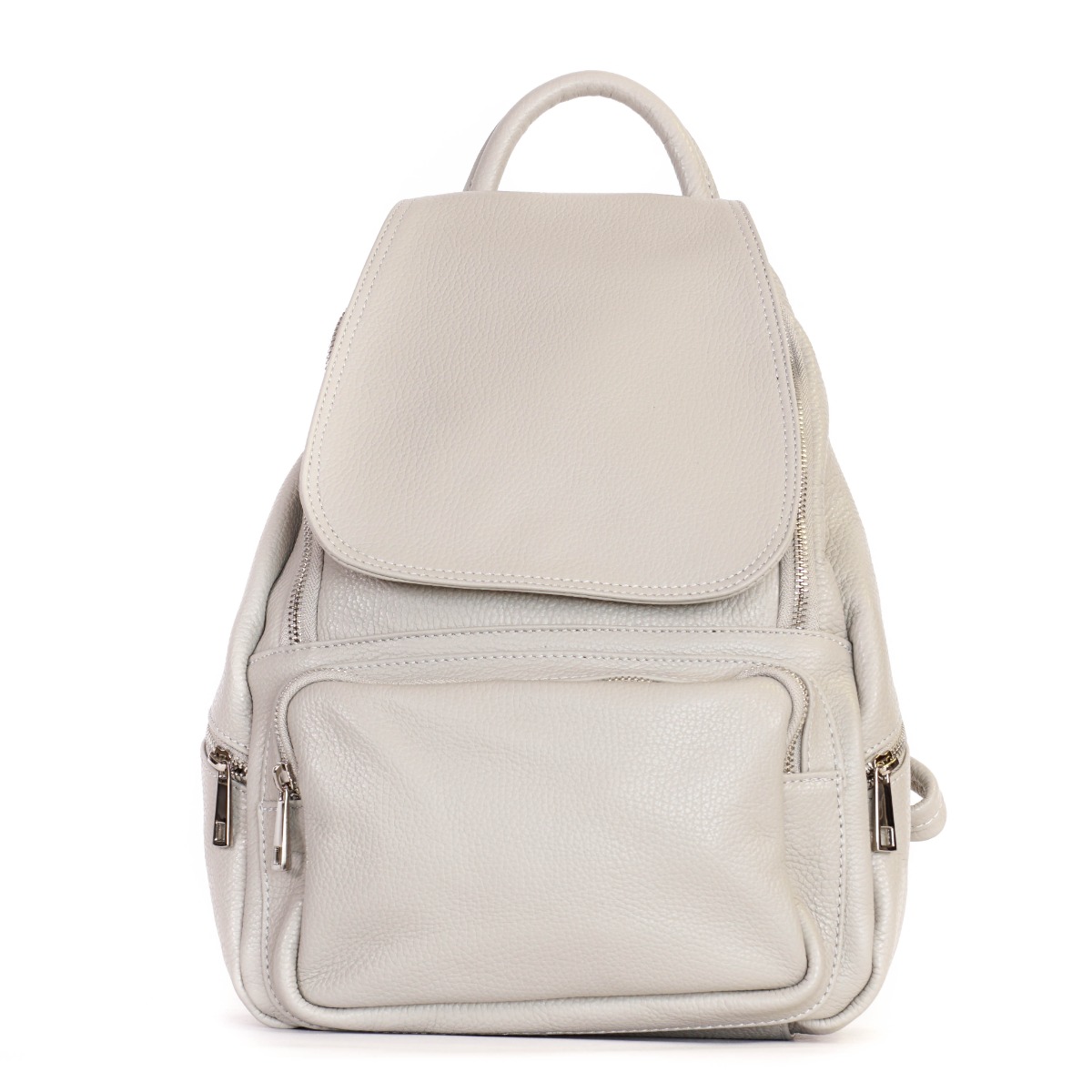 Šviesios pastelinės pilkos spalvos odinė kuprinė