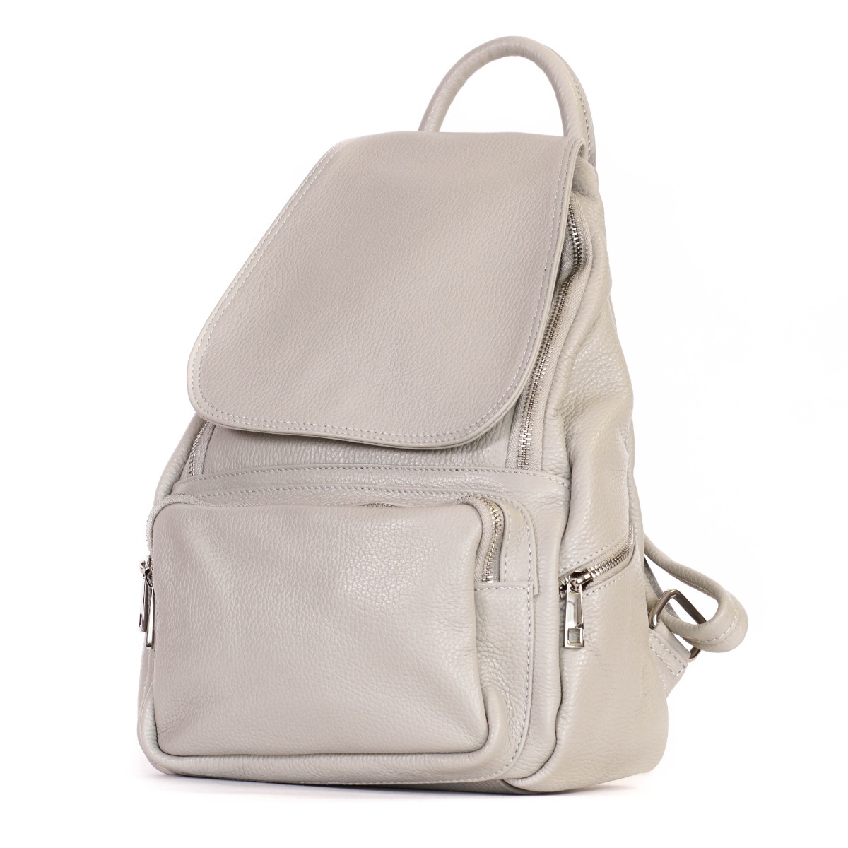 Šviesios pastelinės pilkos spalvos odinė kuprinė