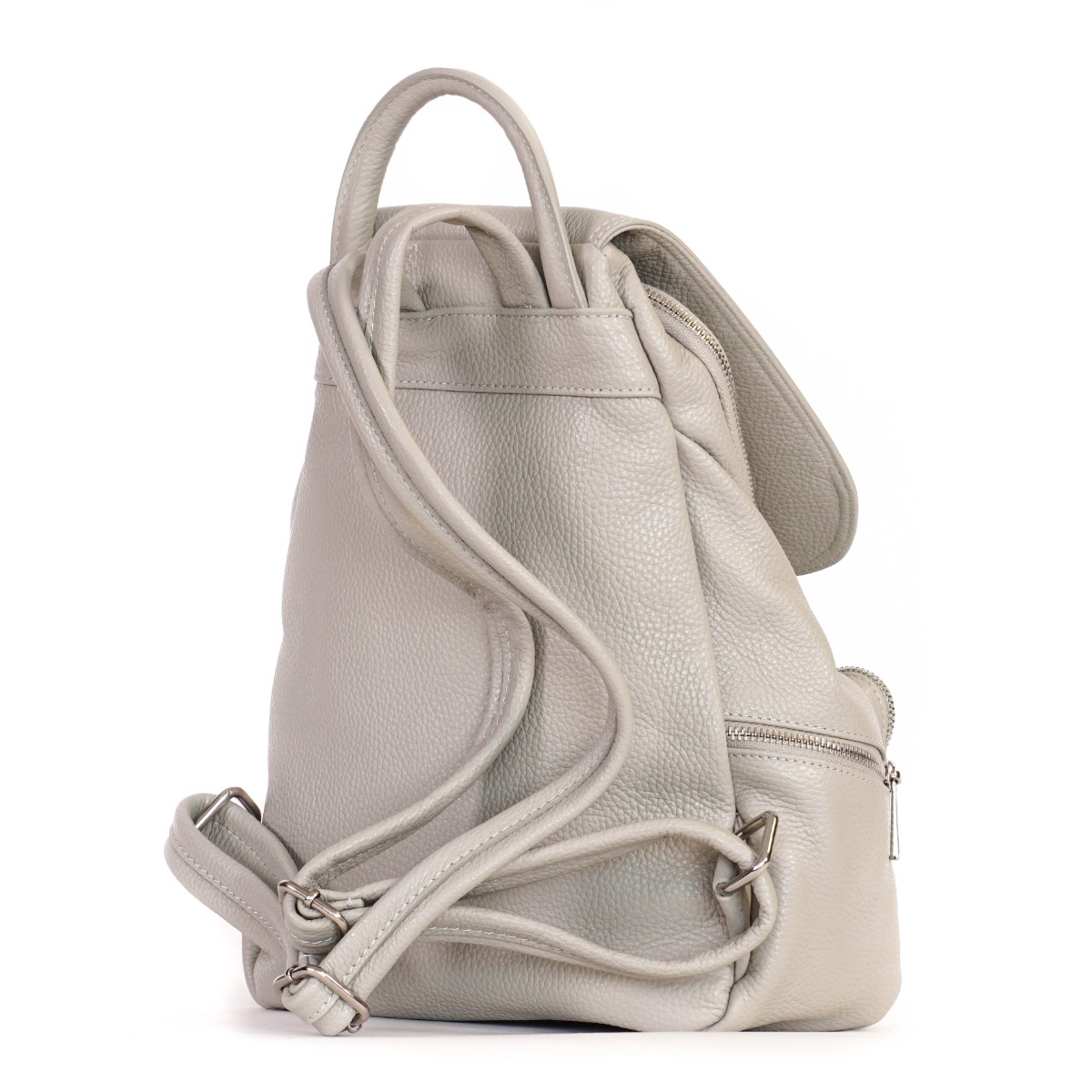 Šviesios pastelinės pilkos spalvos odinė kuprinė