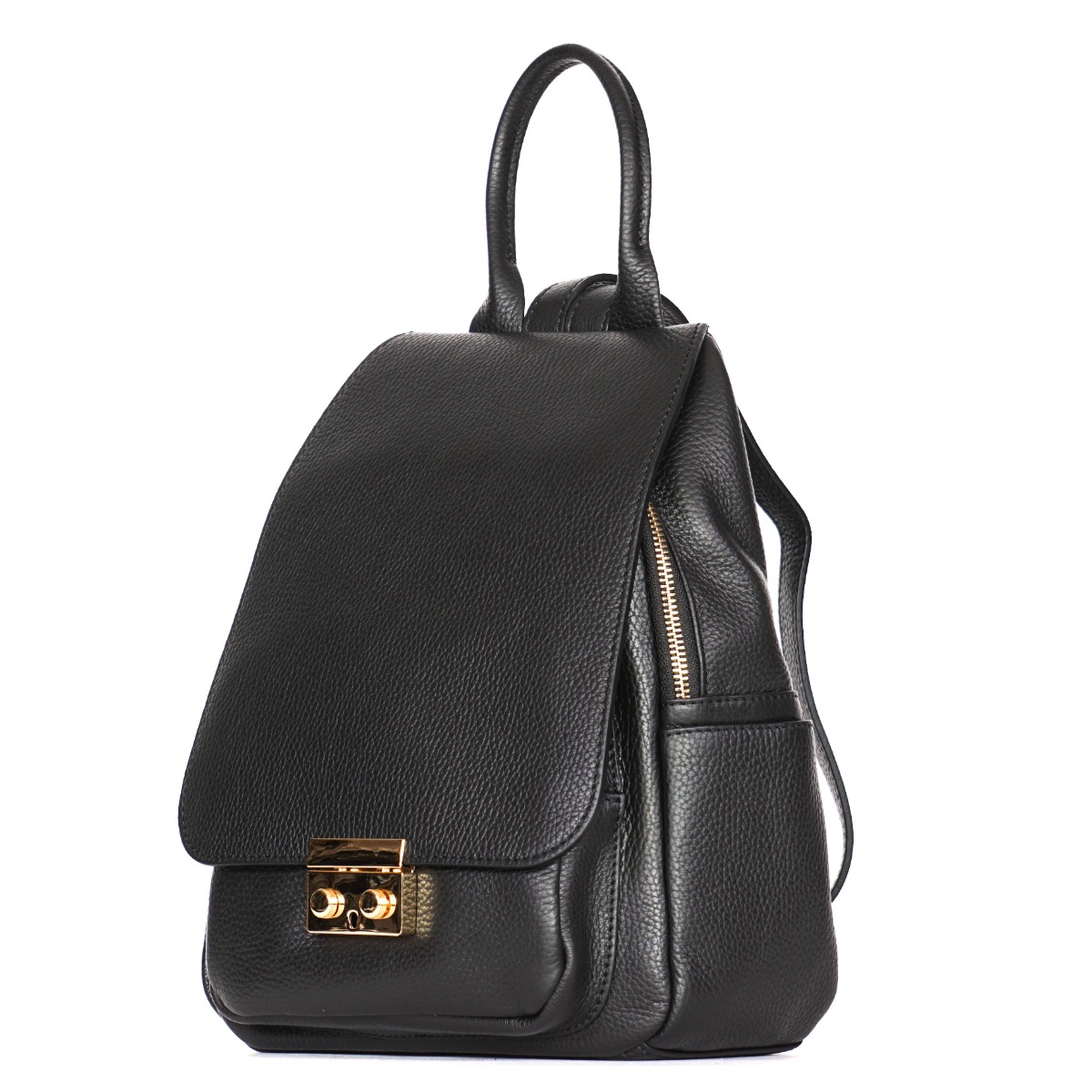 Elegantiška natūralios odos juoda kuprinė su sagtele