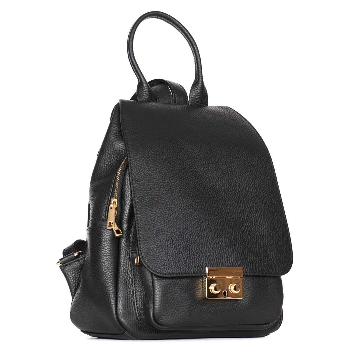 Elegantiška natūralios odos juoda kuprinė su sagtele