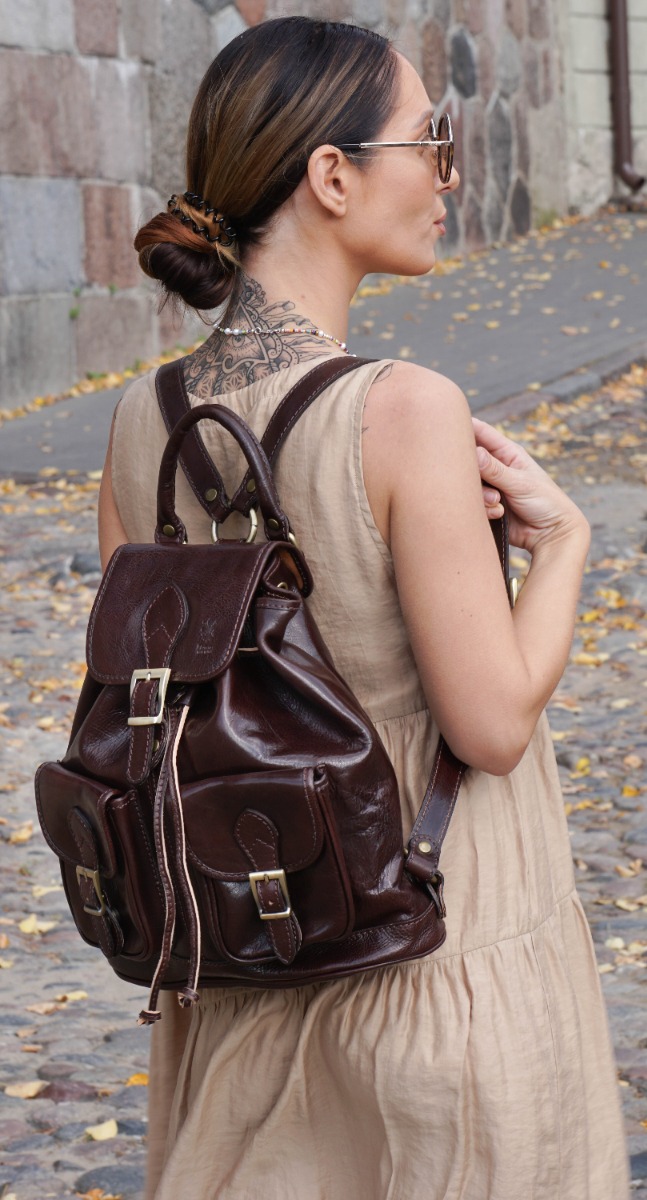 Tamsiai ruda Premium linijos Itališka kuprinė Jam ir Jai