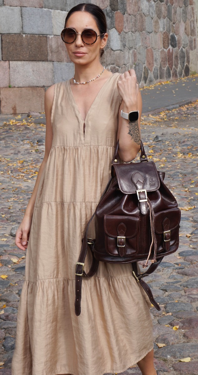 Tamsiai ruda Premium linijos Itališka kuprinė Jam ir Jai