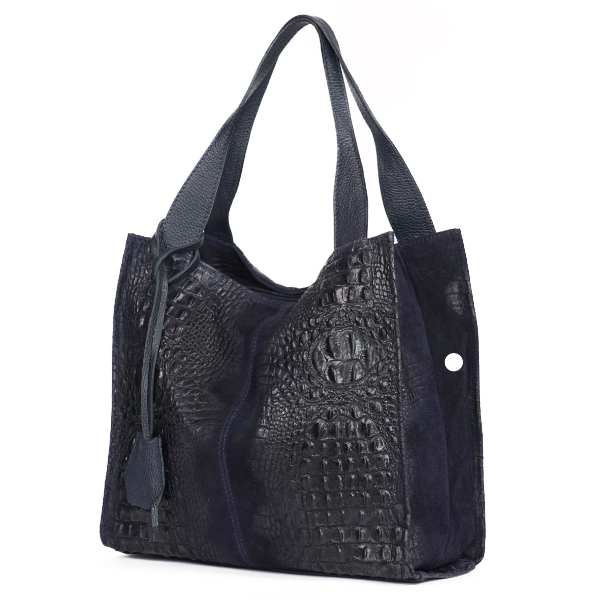 Tamsiai mėlyna verstos odos rankinė su roplio odos išvaizda