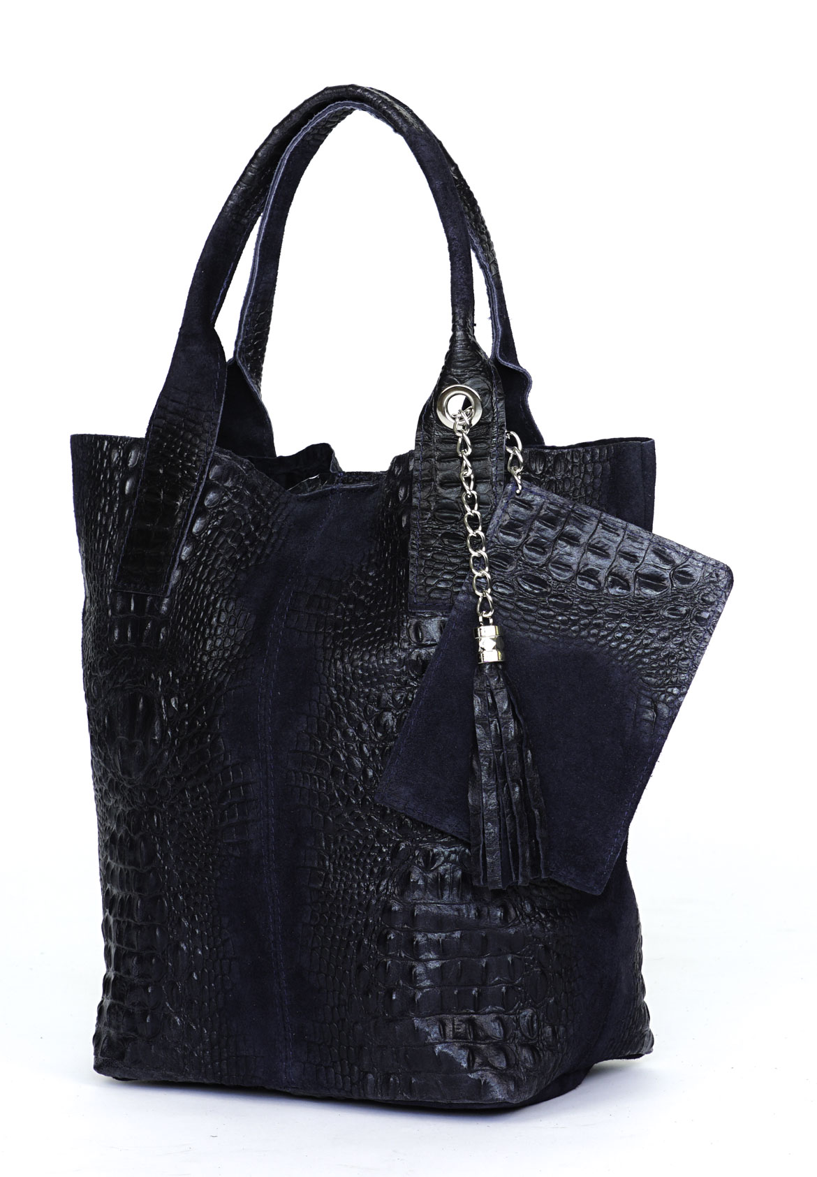 Tamsiai mėlyna odinė rankinė su krokodilo raštu