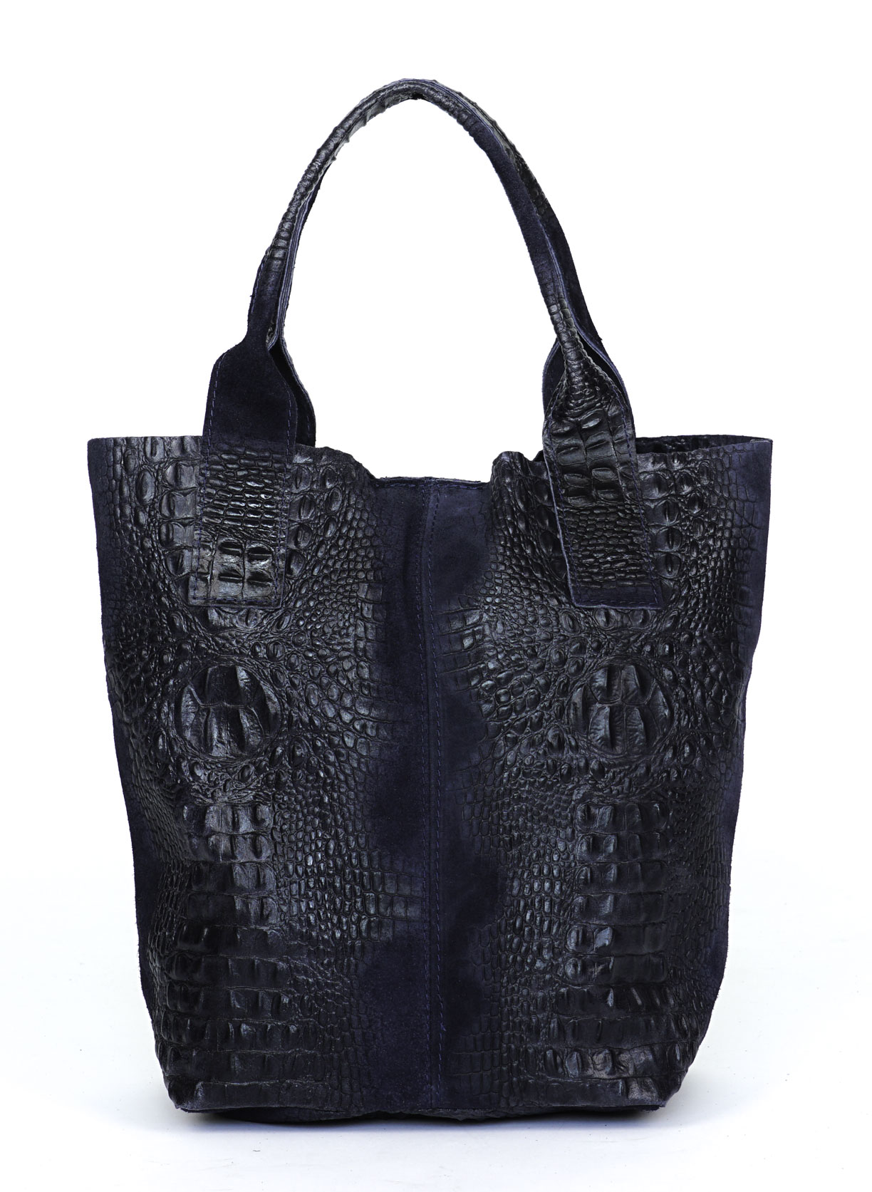 Tamsiai mėlyna odinė rankinė su krokodilo raštu