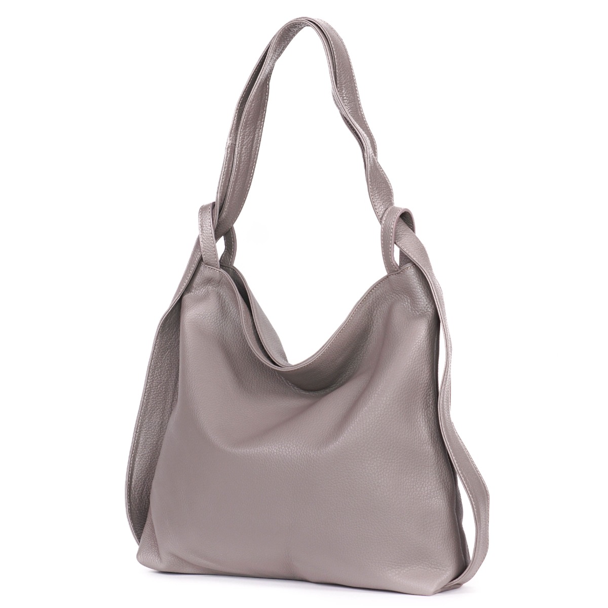 Pilka minkštos Itališkos odos rankinė ir kuprinė viename