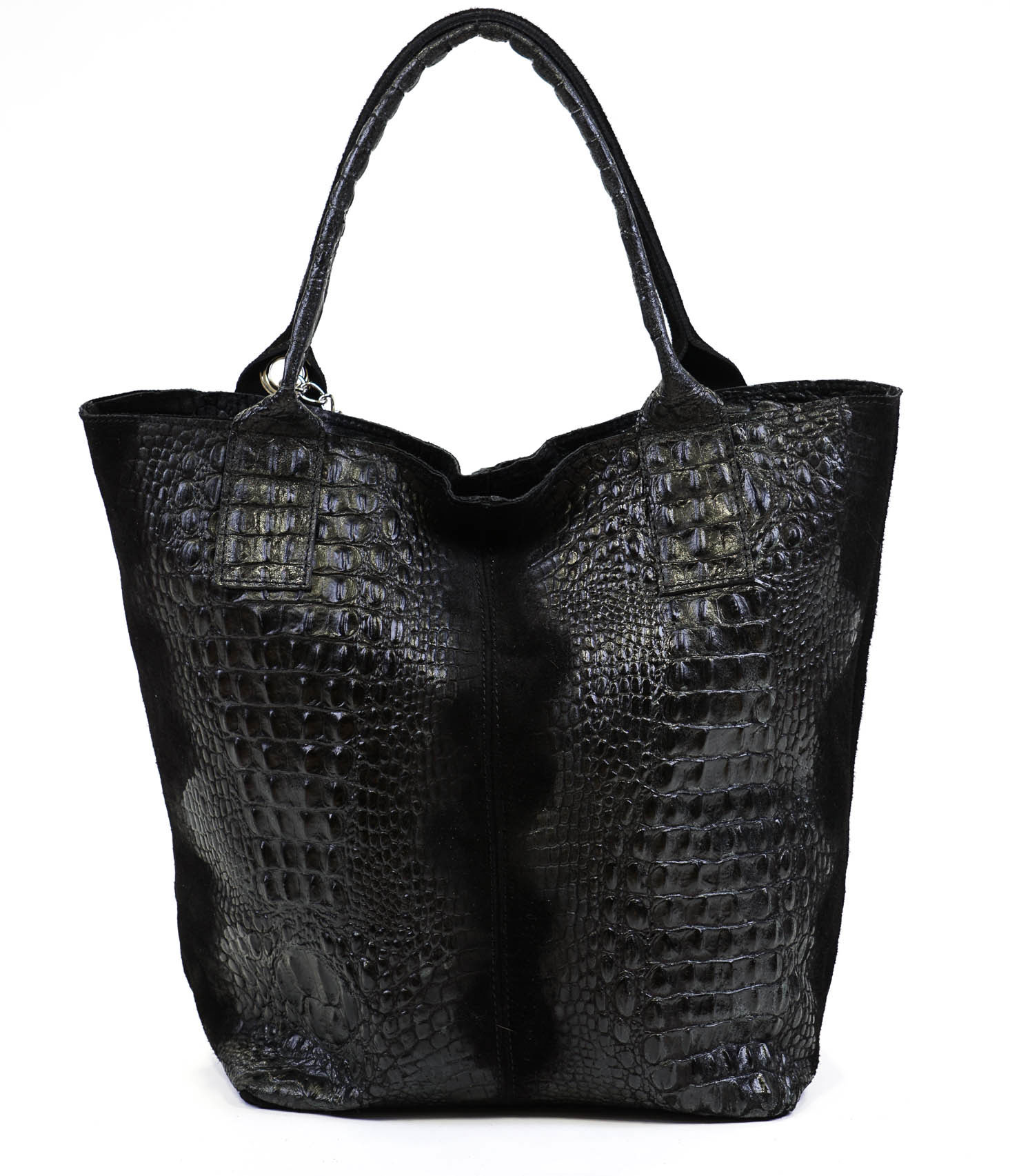 Juoda verstos odos rankinė su krokodilo raštu 