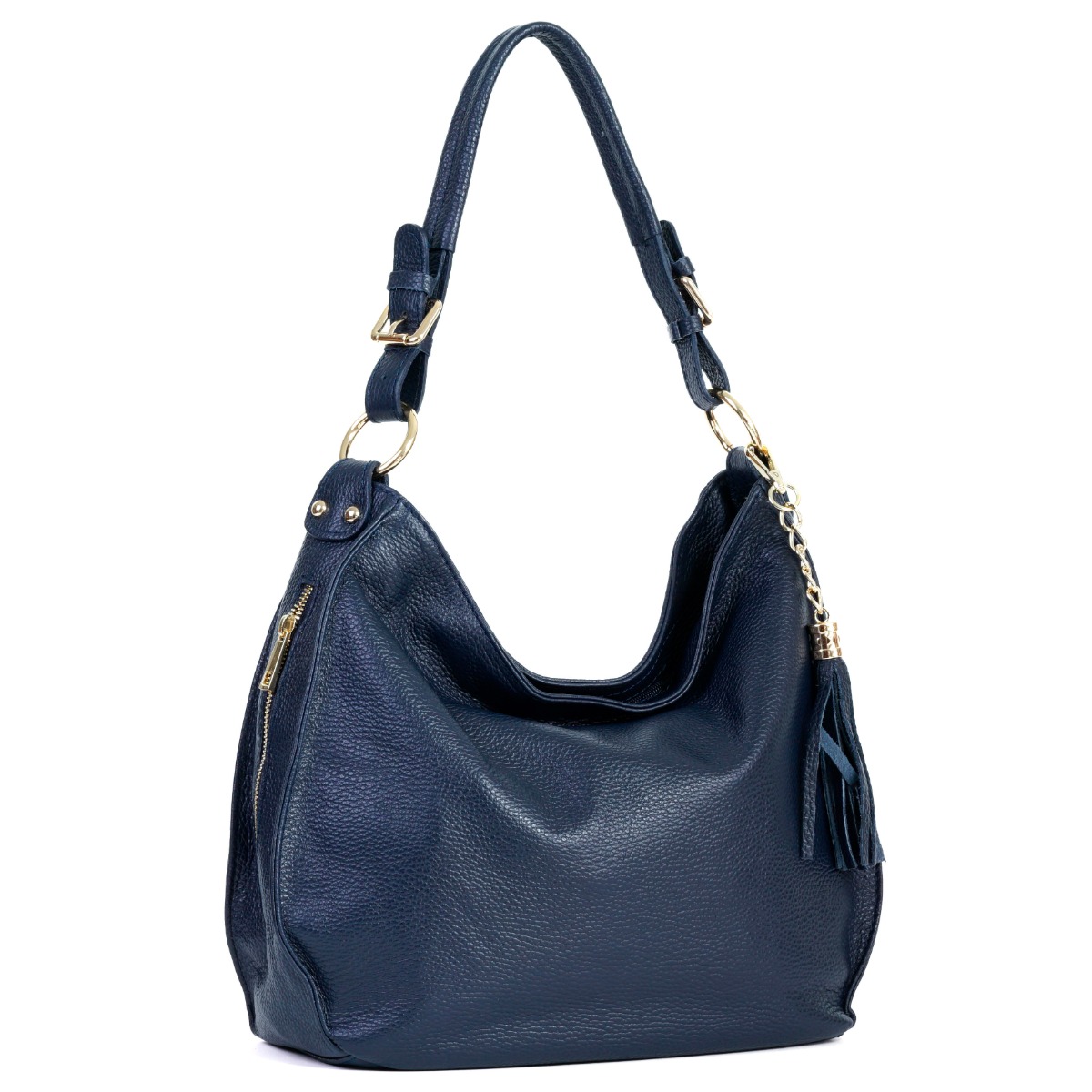 Tamsiai mėlyna natūralios odos rankinė su pakabuku