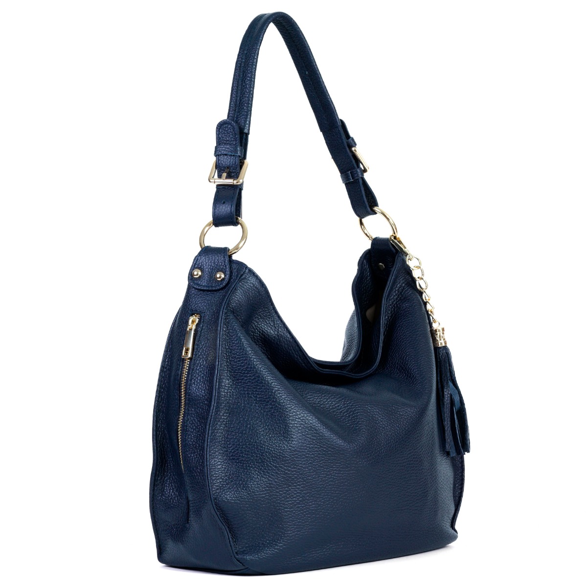 Tamsiai mėlyna natūralios odos rankinė su pakabuku