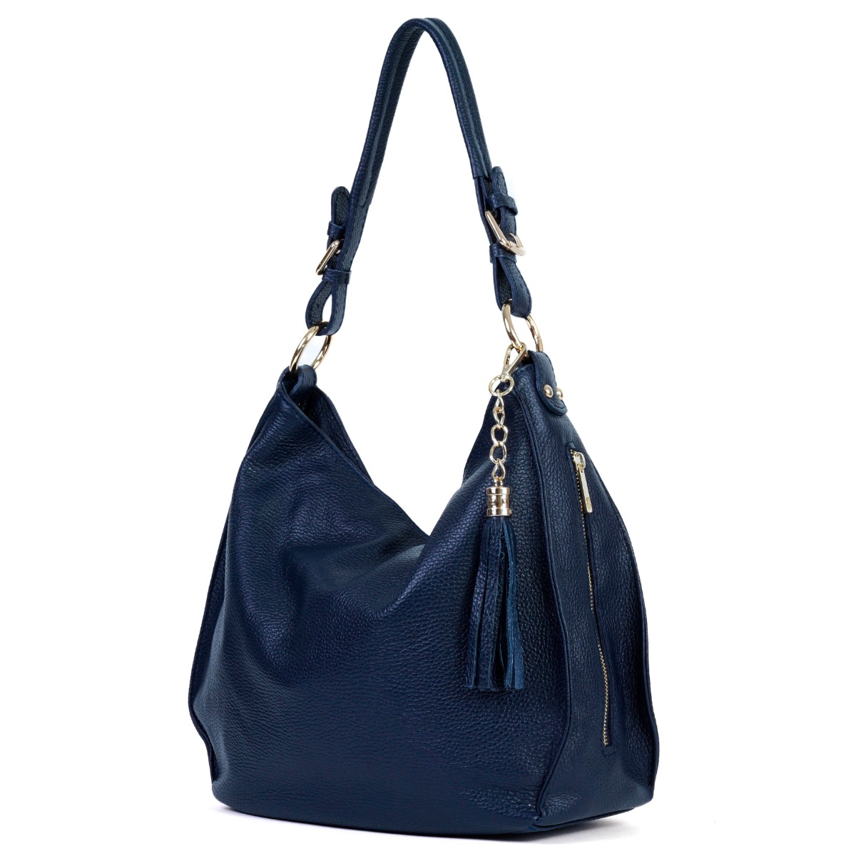 Tamsiai mėlyna natūralios odos rankinė su pakabuku