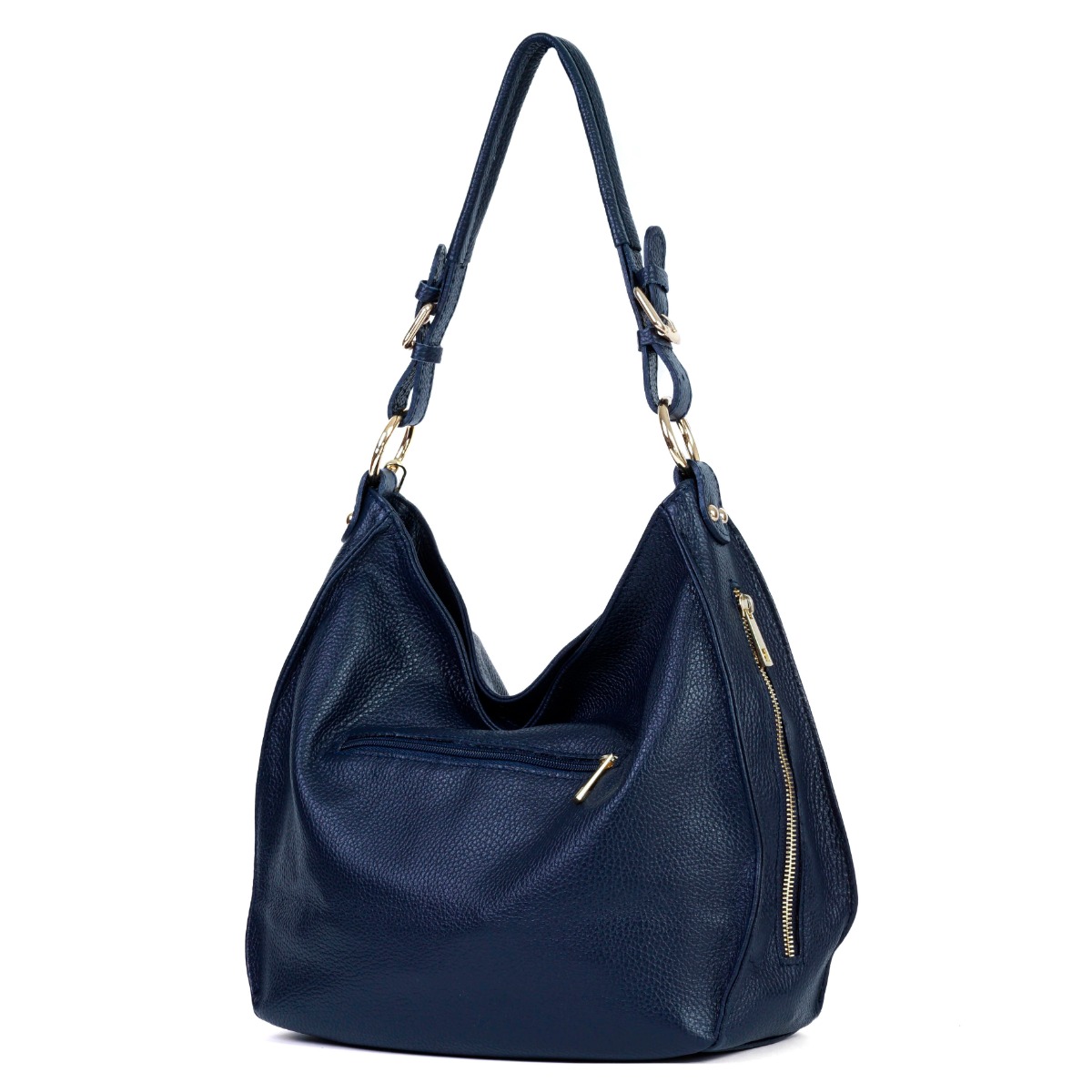 Tamsiai mėlyna natūralios odos rankinė su pakabuku