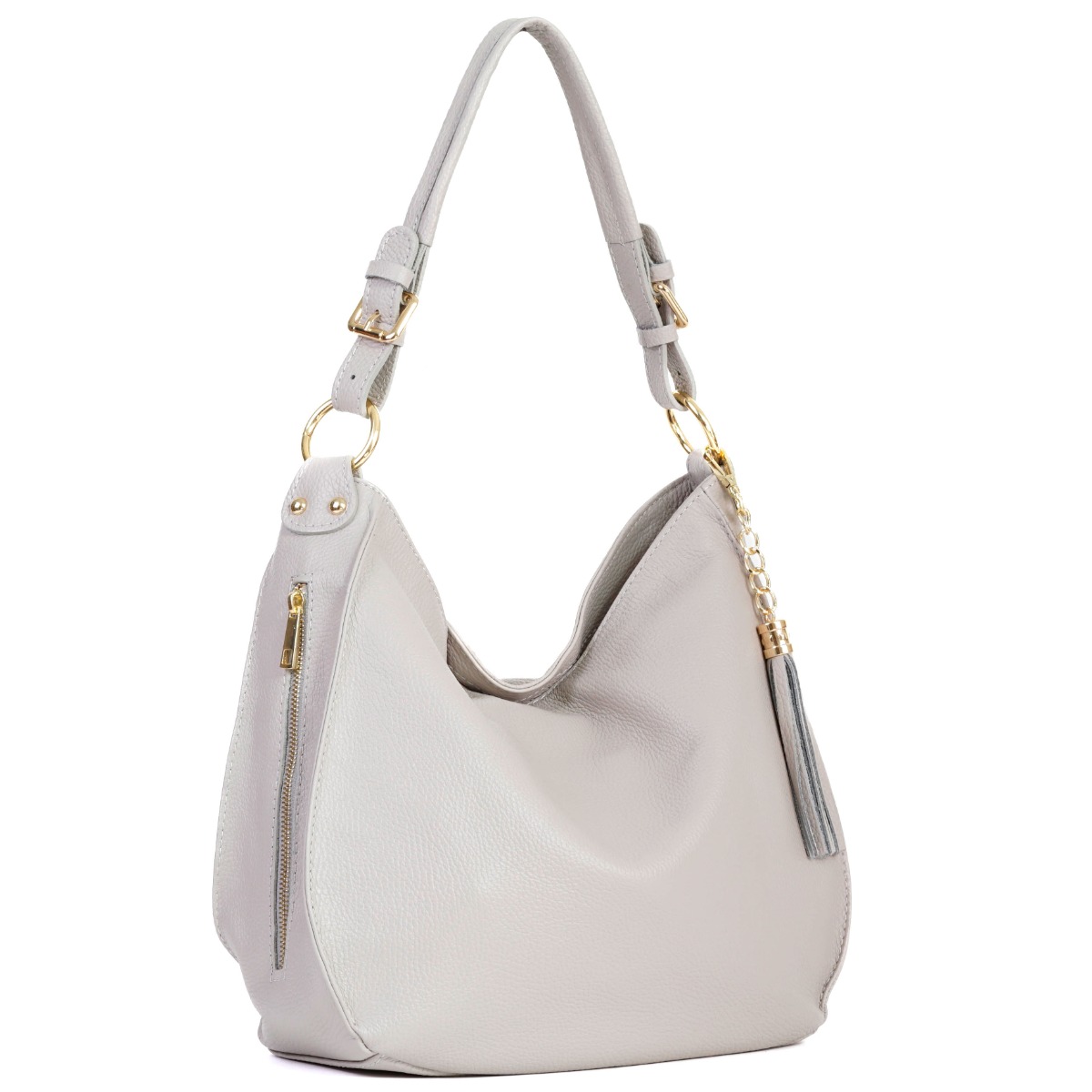 Šviesiai pilka natūralios odos rankinė ant peties