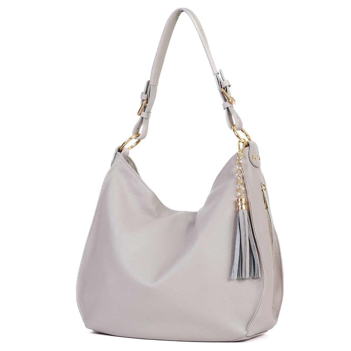 Šviesiai pilka natūralios odos rankinė ant peties