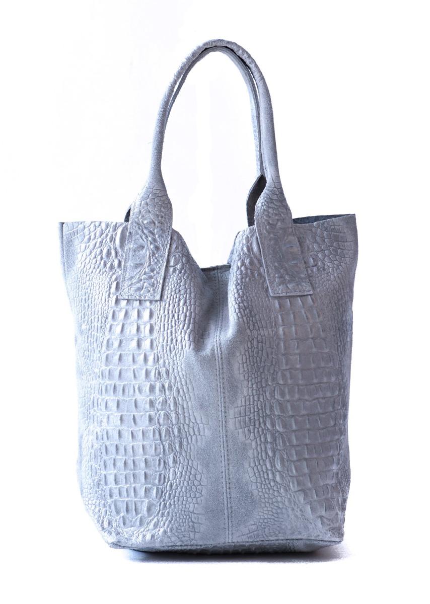 Verstos odos rankinė šviesiai pilka su roplio išvaizda