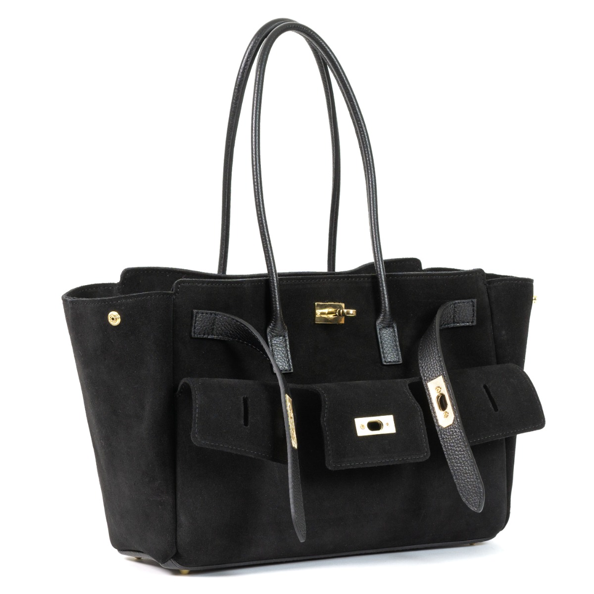 Prabangi versto odos rankinė su auksiniais akcentais