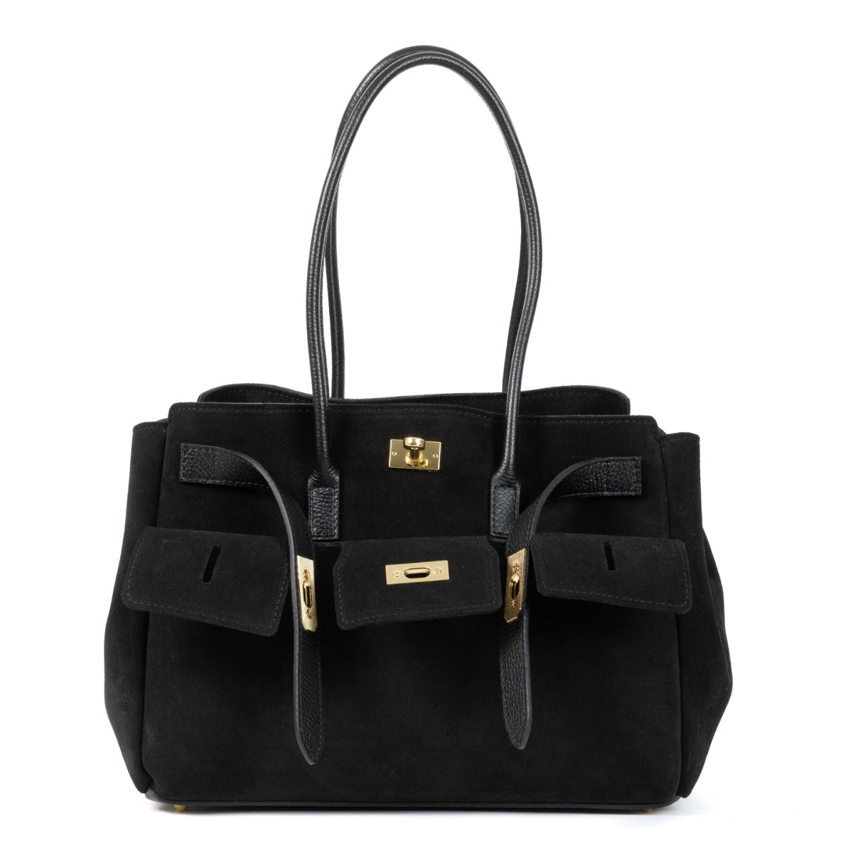 Prabangi versto odos rankinė su auksiniais akcentais