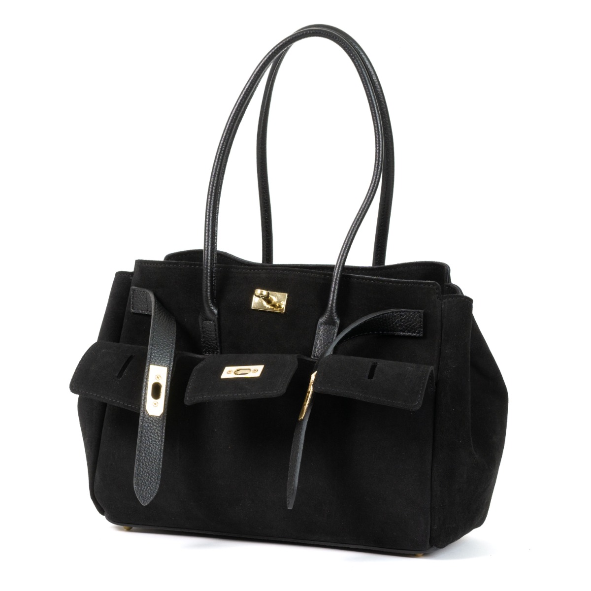 Prabangi versto odos rankinė su auksiniais akcentais