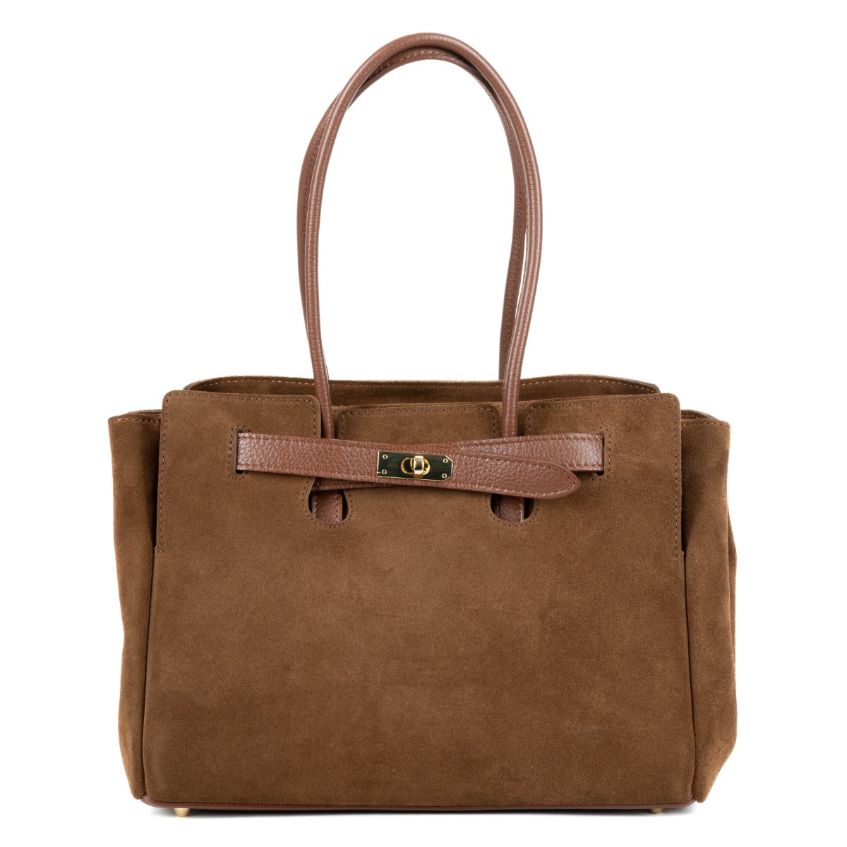 Ruda prabangi versto odos rankinė su auksiniais akcentais