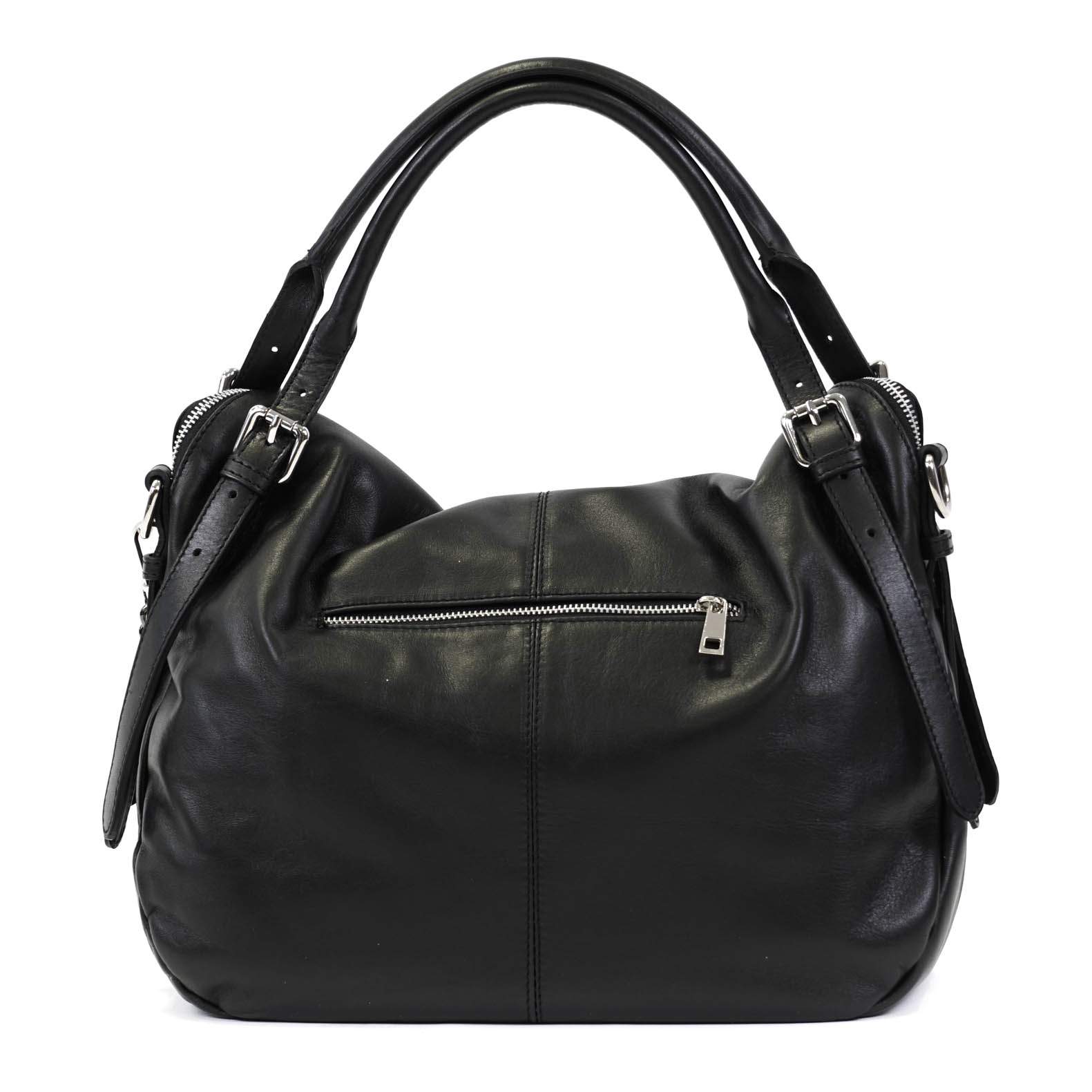 Natūralios odos Itališka juoda rankinė dekoruota grandinėlėmis