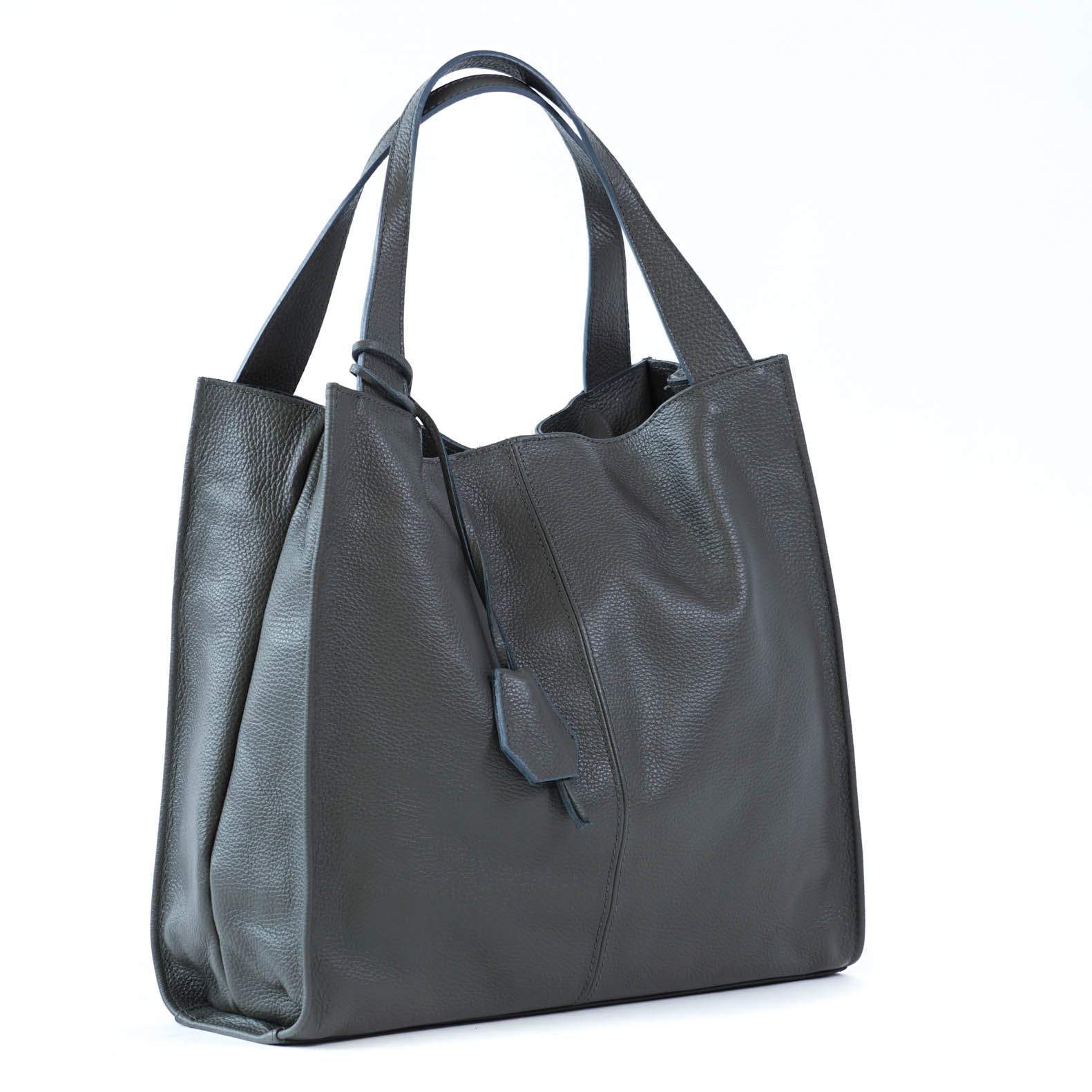 Tamsiai pilka didelė natūralios odos Itališka rankinė