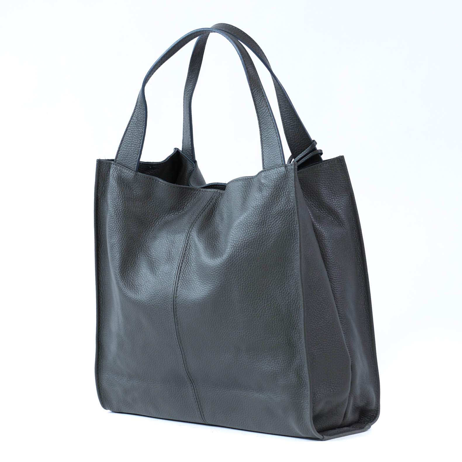 Tamsiai pilka didelė natūralios odos Itališka rankinė