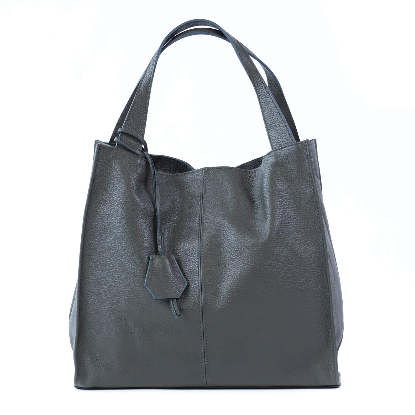 Tamsiai pilka didelė natūralios odos Itališka rankinė